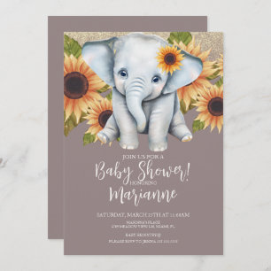 Elephant Baby shower Sunflower Glitter Dusty Pink Kaart