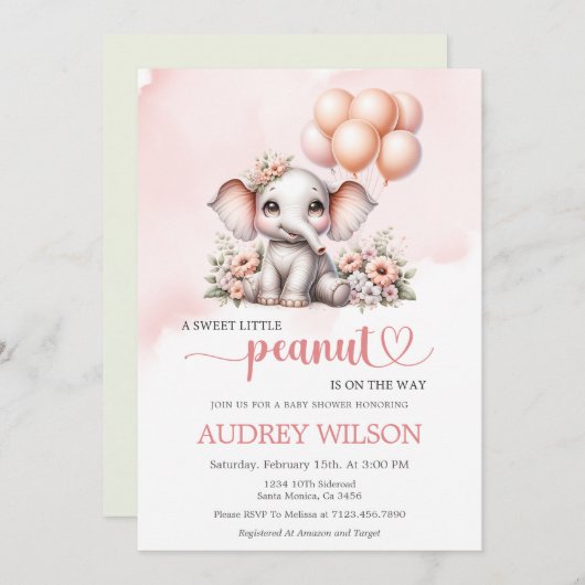 Elephant Baby shower Sweet Little Peanut Kaart (Voorkant / Achterkant)