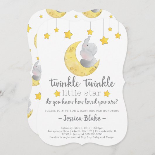 Elephant Baby shower "Twinkle Twinkle Little Star" Kaart (Voorkant / Achterkant)