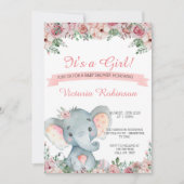 Elephant baby shower uitnodiging floral (Voorkant)