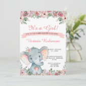 Elephant baby shower uitnodiging floral (Staand voorkant)