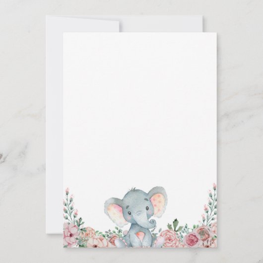 Elephant baby shower uitnodiging floral (Achterkant)