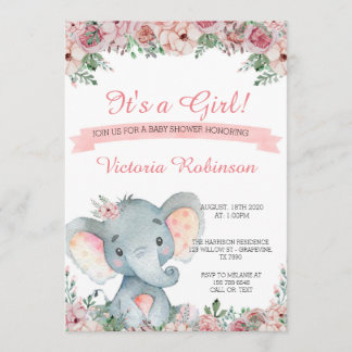 Elephant baby shower uitnodiging floral