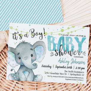 Elephant Baby shower-uitnodiging, jongen Kaart