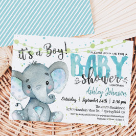 Elephant Baby shower-uitnodiging, jongen Kaart