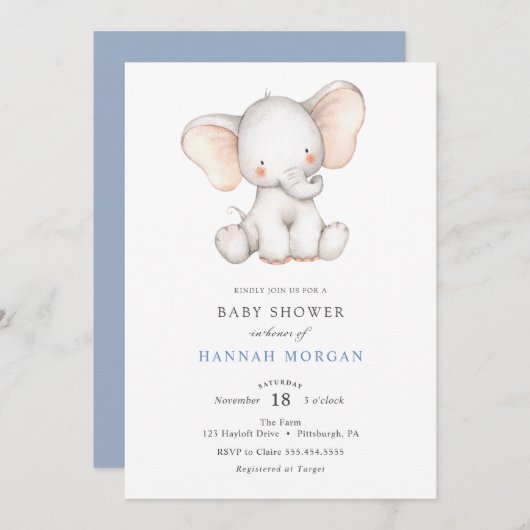 Elephant Baby shower-uitnodiging Kaart (Voorkant / Achterkant)