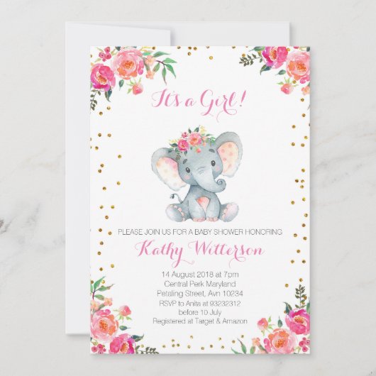 Elephant baby shower-uitnodiging kaart (Voorkant)