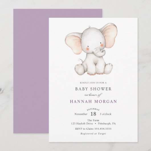 Elephant Baby shower-uitnodiging Kaart (Voorkant / Achterkant)