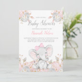 Elephant baby shower-uitnodiging roze olifant kaart (Staand voorkant)