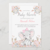 Elephant baby shower-uitnodiging roze olifant kaart (Voorkant / Achterkant)