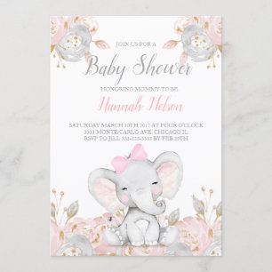 Elephant baby shower-uitnodiging roze olifant kaart