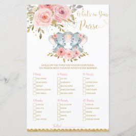 Elephant Baby shower Wat zit er in je Purse Game