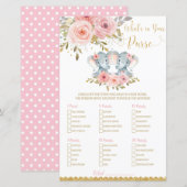 Elephant Baby shower Wat zit er in je Purse Game (Voorkant / Achterkant)