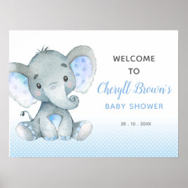Elephant Baby shower Welcome Sign (Blauw) Poster