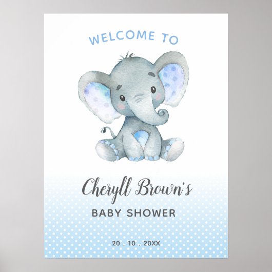 Elephant Baby shower Welcome Sign Blue Boys Poster (Voorkant)