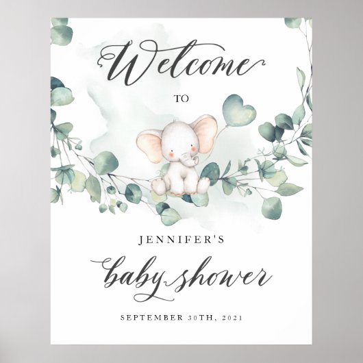 Elephant Baby shower Welcome Sign Poster (Voorkant)