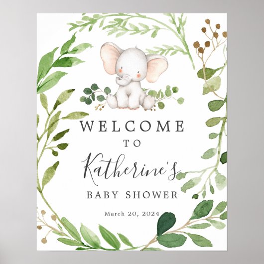 Elephant Baby shower Welcome Sign Poster (Voorkant)