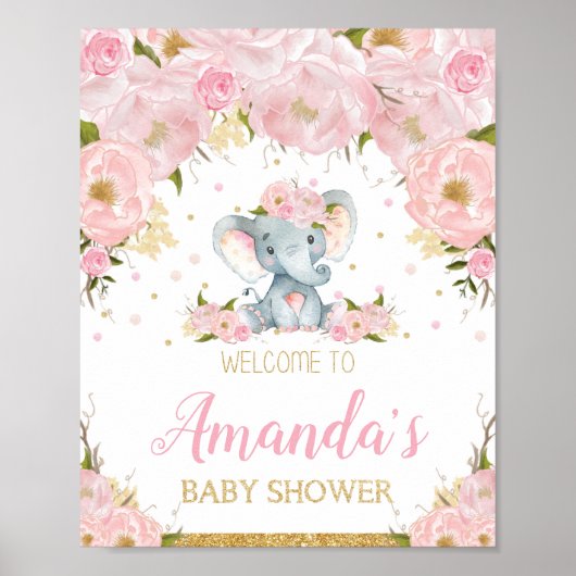 Elephant Baby shower Welcome Sign Poster (Voorkant)