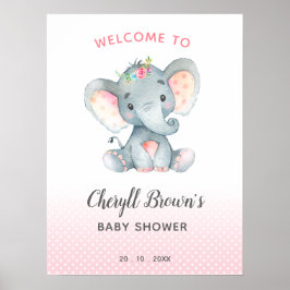 Elephant Baby shower Welkom Sign Pink Girl Poster