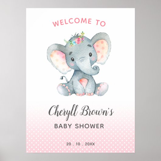 Elephant Baby shower Welkom Sign Pink Girl Poster (Voorkant)