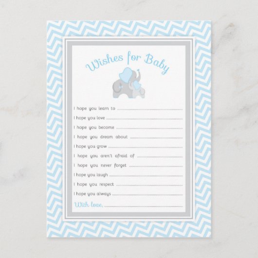 Elephant Baby shower wil Baby in Blue Grey Advieskaart (Voorkant)
