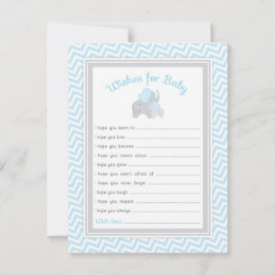 Elephant Baby shower wil Baby in Blue Grey Advieskaart