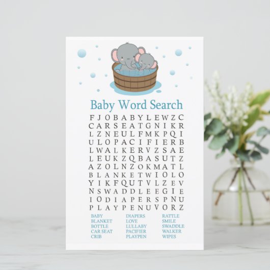 Elephant Baby shower Word Search Game (Staand voorkant)
