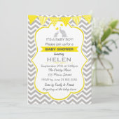 Elephant Baby shower Yellow Chevron Invitation Kaart (Staand voorkant)