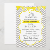 Elephant Baby shower Yellow Chevron Invitation Kaart (Voorkant / Achterkant)