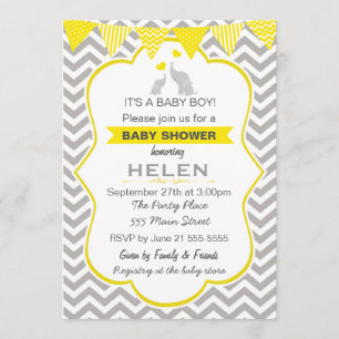 Elephant Baby shower Yellow Chevron Kaart