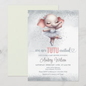 Elephant Baby shower Zilver en Roze Tutu Jurk Kaart (Voorkant / Achterkant)