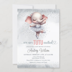 Elephant Baby shower Zilver en Roze Tutu Jurk Kaart