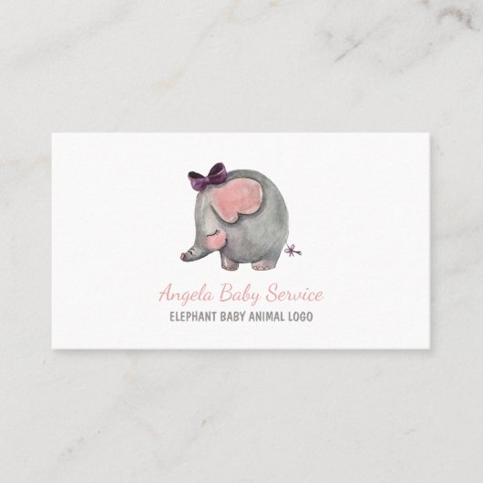 Elephant Baby sitter Pink Daycare Nursery Visitekaartje (Voorkant)