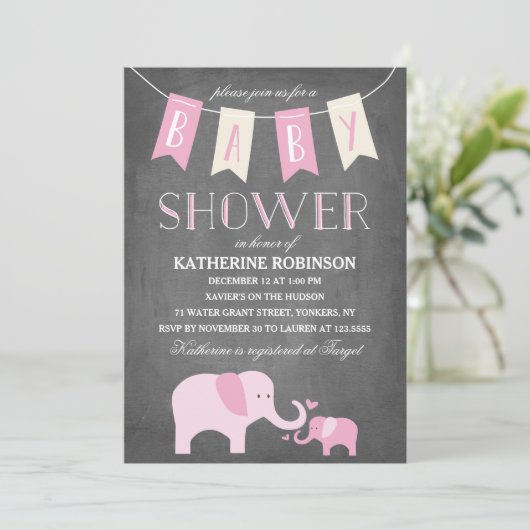 Elephant Baby | Uitnodiging tot Baby shower (Staand voorkant)