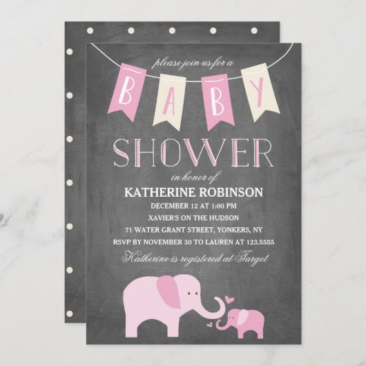 Elephant Baby | Uitnodiging tot Baby shower (Voorkant / Achterkant)
