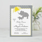Elephant & Baby, Umbrella Baby shower Invitation Kaart (Staand voorkant)