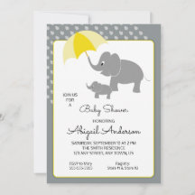 Elephant & Baby, Umbrella Baby shower Invitation