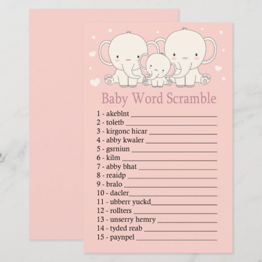 Elephant Baby word scramble game (Voorkant / Achterkant)