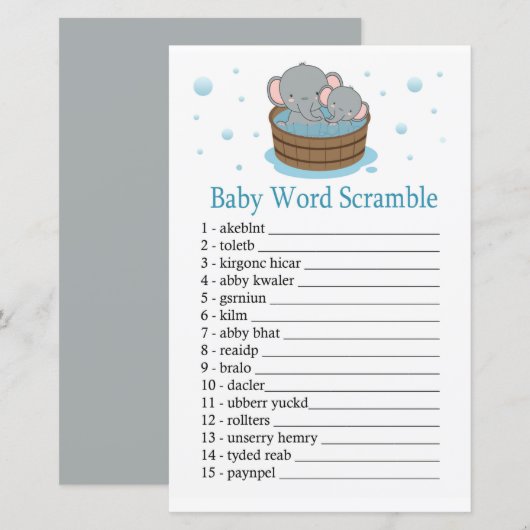 Elephant Baby word scramble game (Voorkant / Achterkant)