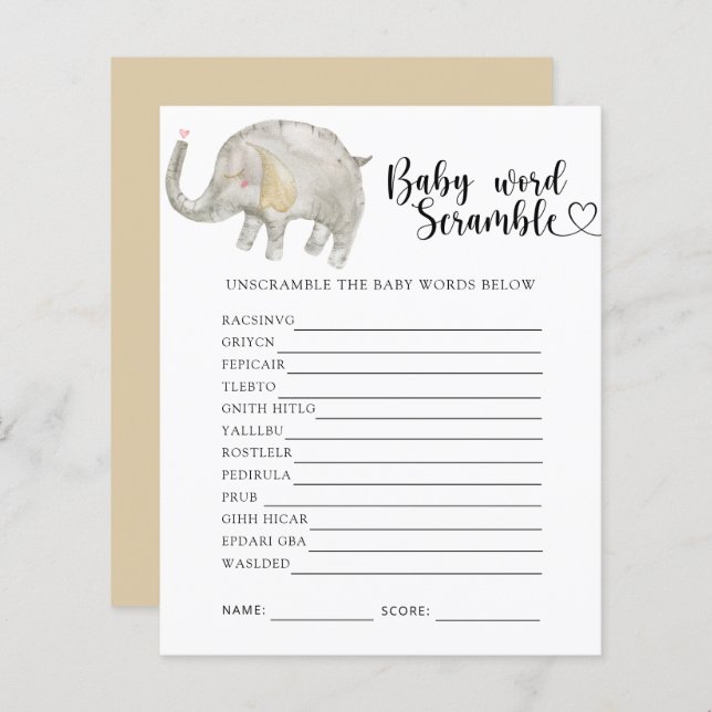 Elephant - Baby Word Scramble Game (Voorkant / Achterkant)