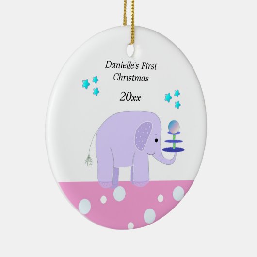 Elephant Baby's Eerste Kerstmis Keramisch Ornament (Rechts)