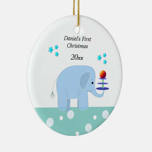 Elephant Baby's Eerste Kerstmis Keramisch Ornament (Rechts)