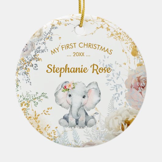Elephant Baby's Eerste Kerstmis Keramisch Ornament (Voorkant)