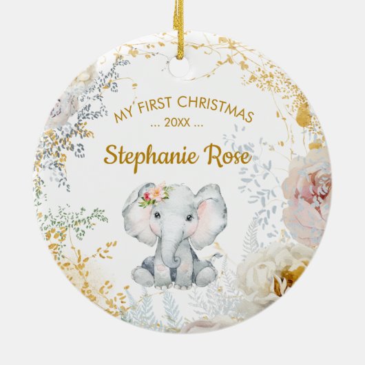 Elephant Baby's Eerste Kerstmis Keramisch Ornament (Achterkant)