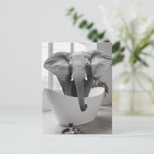 Elephant Badkuip Zwart Wit Badkamer Art Briefkaart (Staand voorkant)