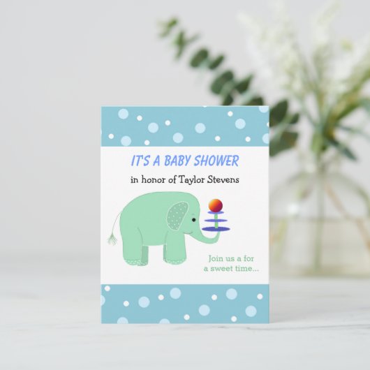 Elephant Balancing Act Baby shower Kaart (Staand voorkant)
