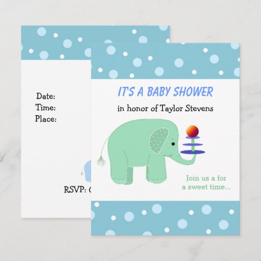 Elephant Balancing Act Baby shower Kaart (Voorkant / Achterkant)
