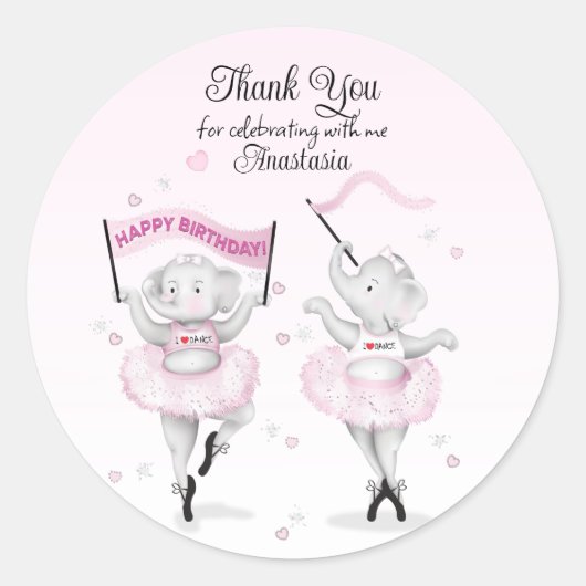 Elephant Ballerina Dance Birthday Ronde Sticker (Voorkant)