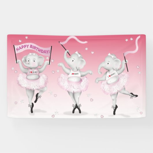 Elephant Ballerina Dance Birthday Spandoek (Horizontaal)