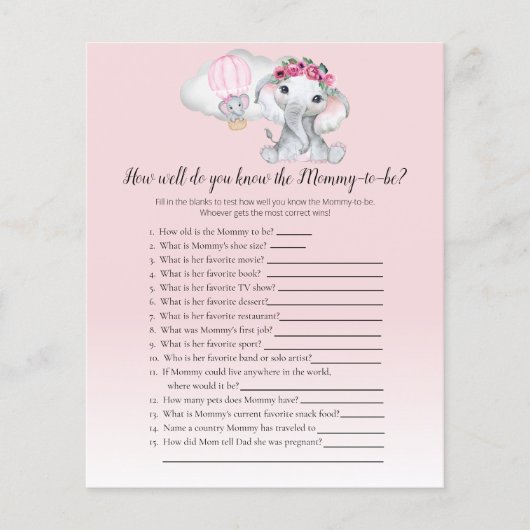 Elephant-ballon weet je dat mam-2-be Baby game (Voorkant)